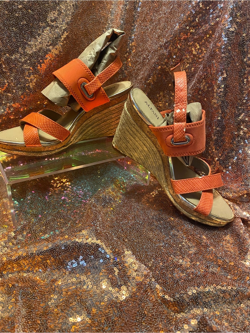 Alfani "Pursue" Coral Tangerine Espadrille Wedge Sandals - Size 6.5M